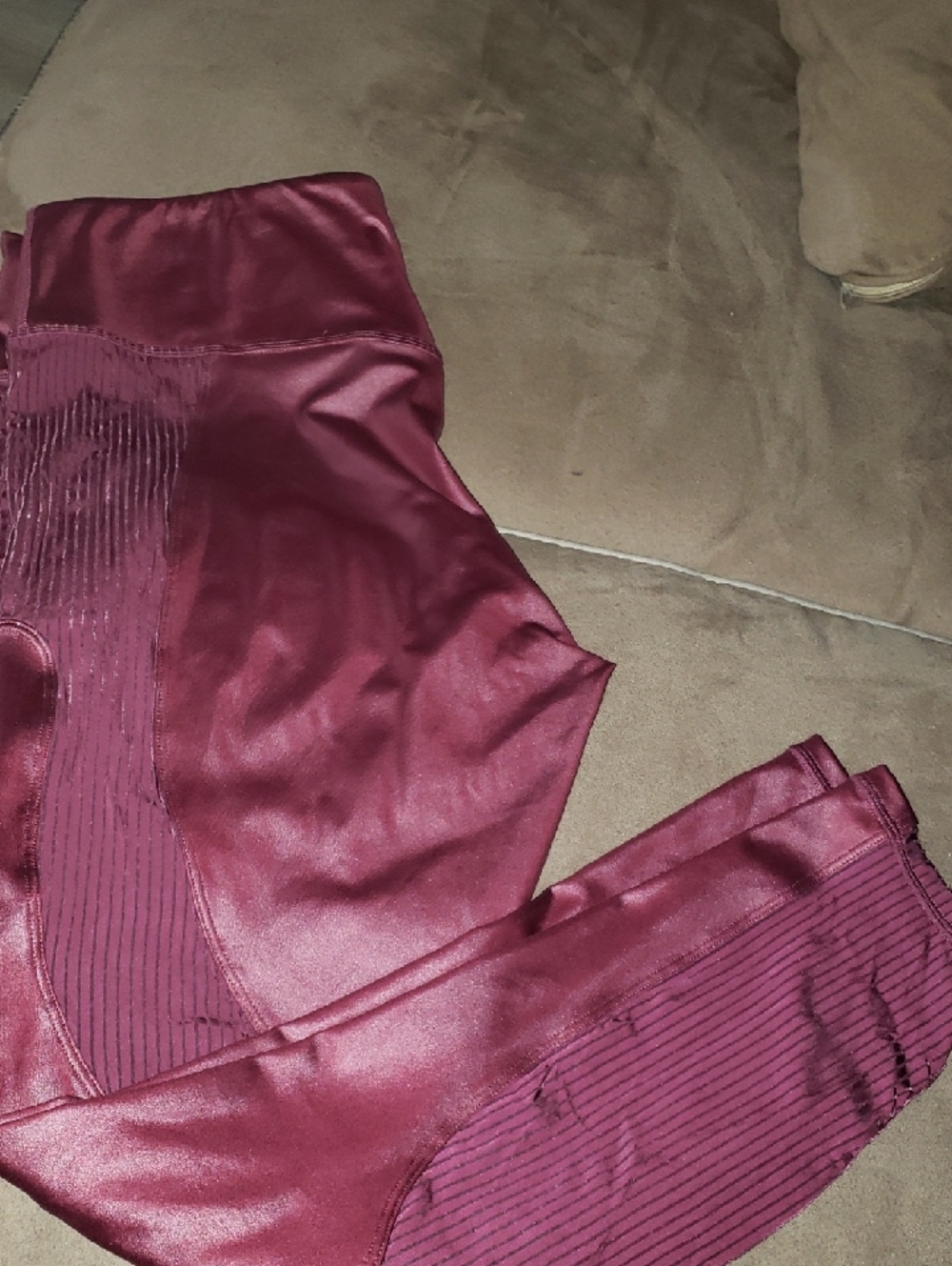 FABLETICS high-rise MERLOT SHINE: XL Burgundy Satin-Look Leggings
